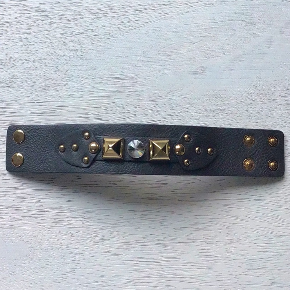 Gold-Tone Stud Gray Leather Bracelet